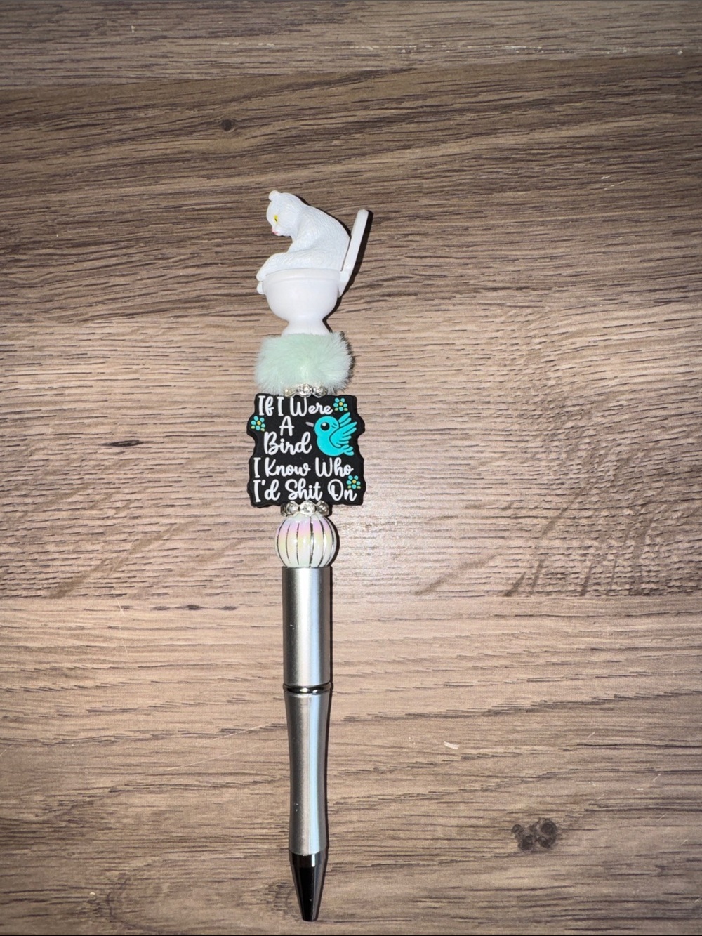 Novelty Cat Topper Ballpoint Pen - Mint, Black, Silver
